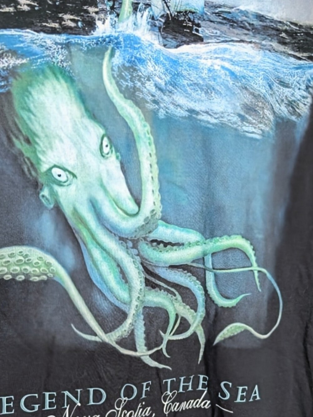 NWT Legend of the Sea Black Graphic Tee with Aqua Squid Illustration Size 3X
